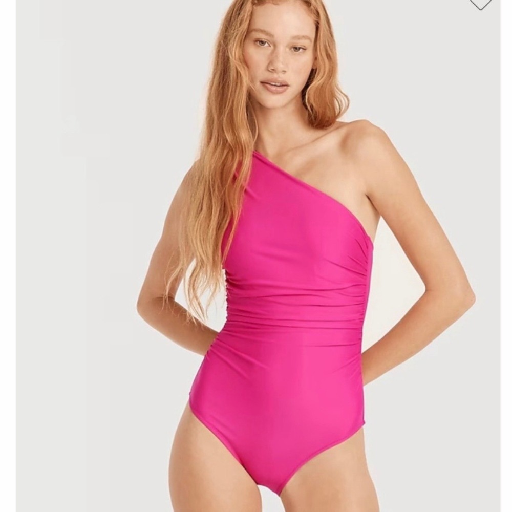 J.Crew - Ruched One Shoulder Swimsuit - Radiant Fuchsia Pink - Size 10 - NWT
